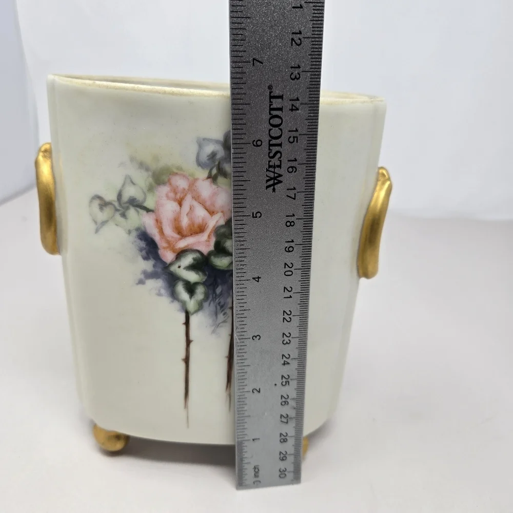 Antique Limoges France Cachepot Porcelain Hand-painted Pink Rose William Guerin